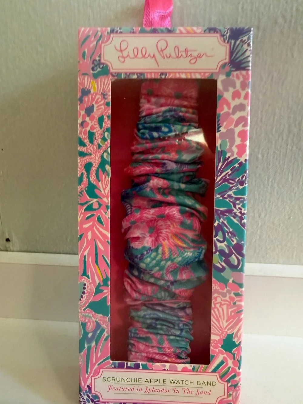 NIB Lilly Pulitzer Apple Watch Band Scrunchie Floral Multicolor Pink Teal